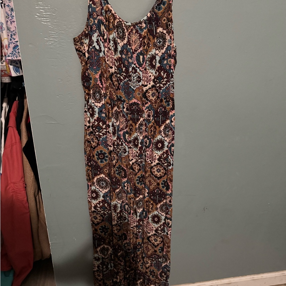Brown and Cream Sleeveless Scoop Neck Sheath Maxi Dress